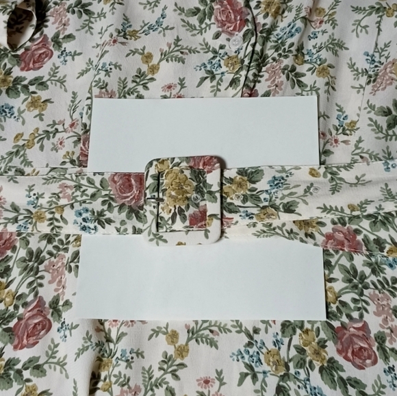 Zara Floral Floral Dress w Fabric Belt | Off-White Green Womans size M - Picture 8 of 15